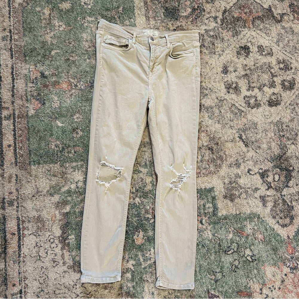 Free People Khaki Tan Distressed Skinny Jeans